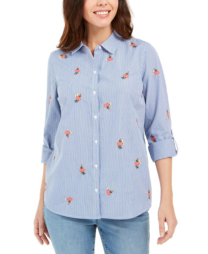 Camisa feminina estampada Charter Club azul tamanho XS