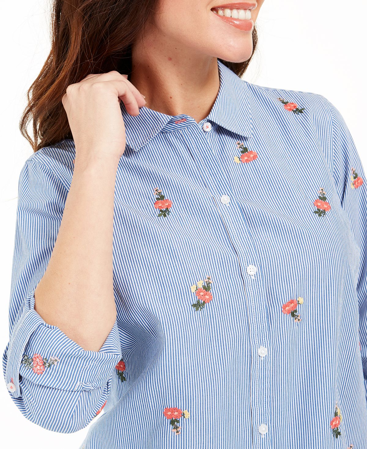 Camisa feminina estampada Charter Club azul tamanho XS