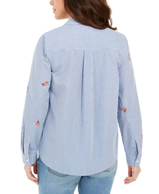 Charter Club Women's Printed Woven Shirt Blue Size XS