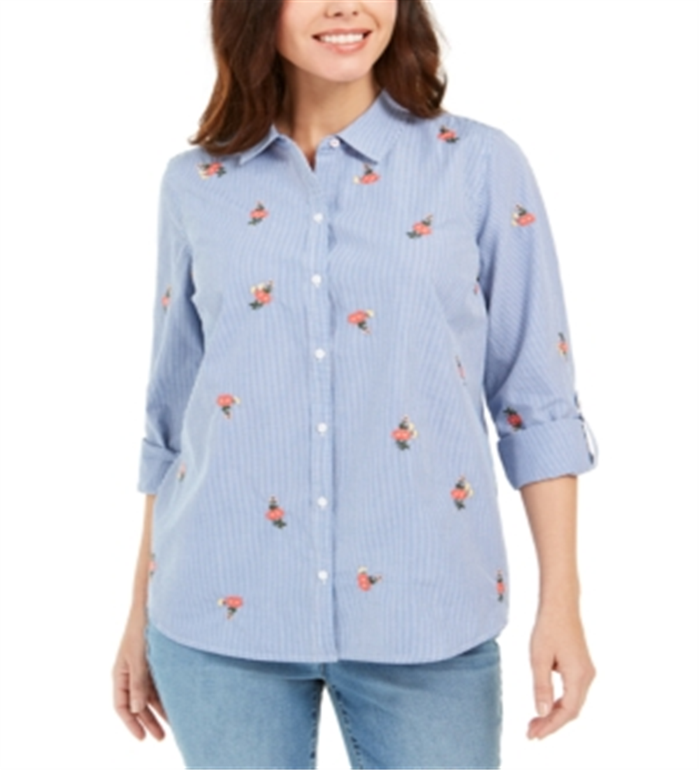 Camisa feminina estampada Charter Club azul tamanho XS
