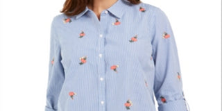 Charter Club Women's Printed Woven Shirt Blue Size XS