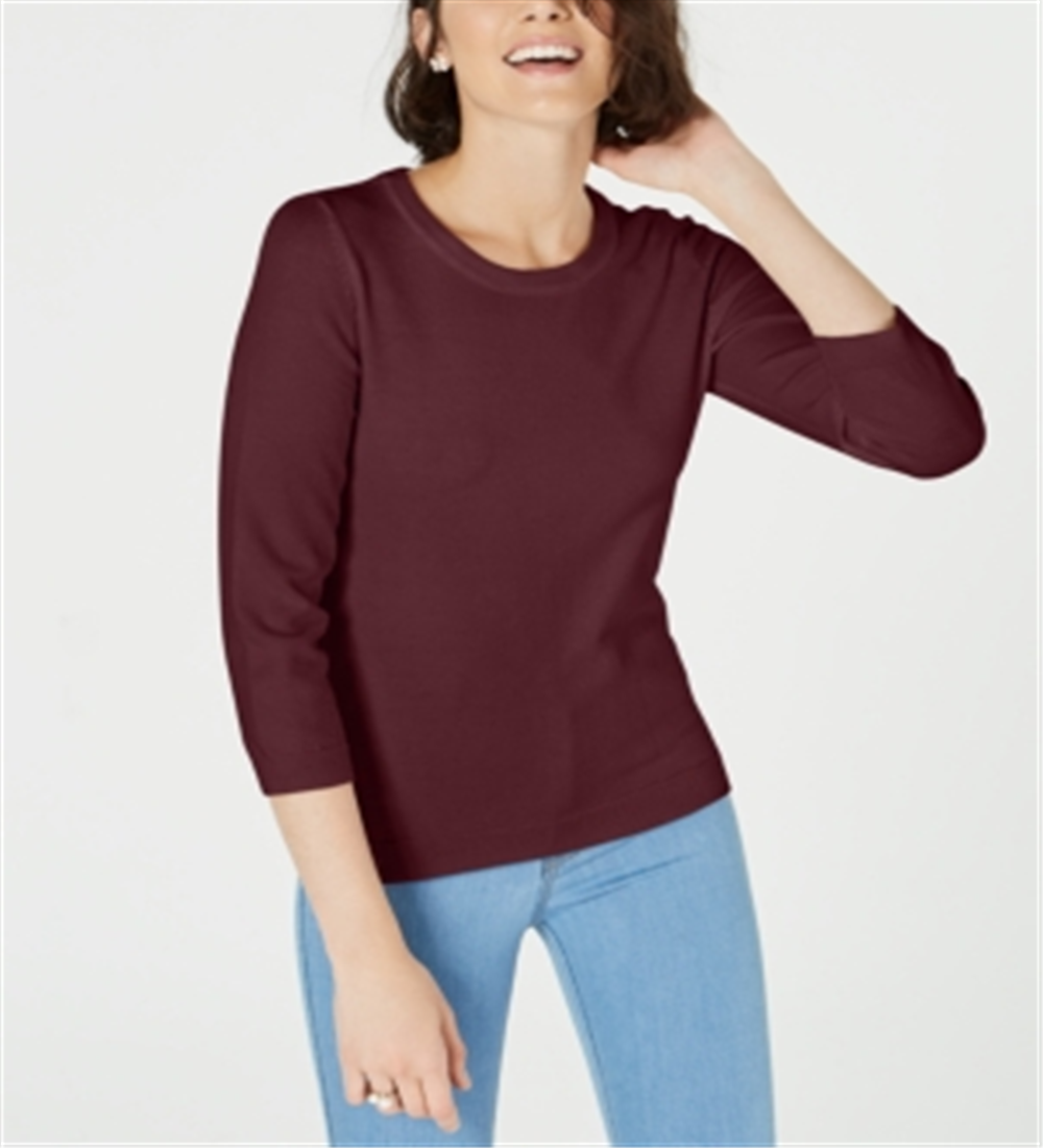 Suéter feminino Maison Jules com gola redonda e manga 3/4, roxo, tamanho extrapequeno