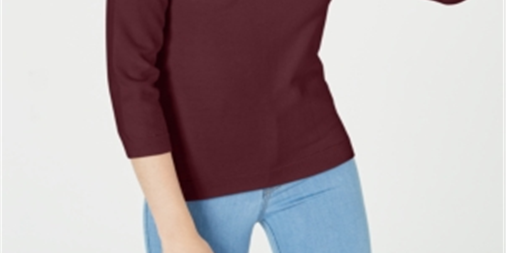 Suéter feminino Maison Jules com gola redonda e manga 3/4, roxo, tamanho extrapequeno