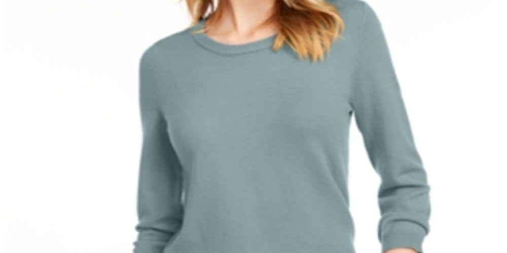 Suéter feminino Maison Jules com gola redonda e manga 3/4, azul, tamanho extrapequeno