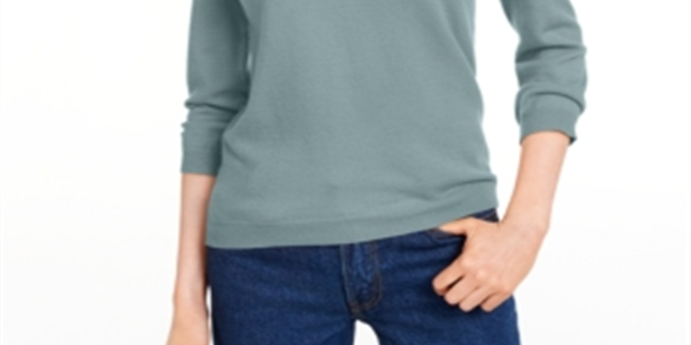 Suéter feminino Maison Jules com gola redonda e manga 3/4, azul, tamanho extrapequeno