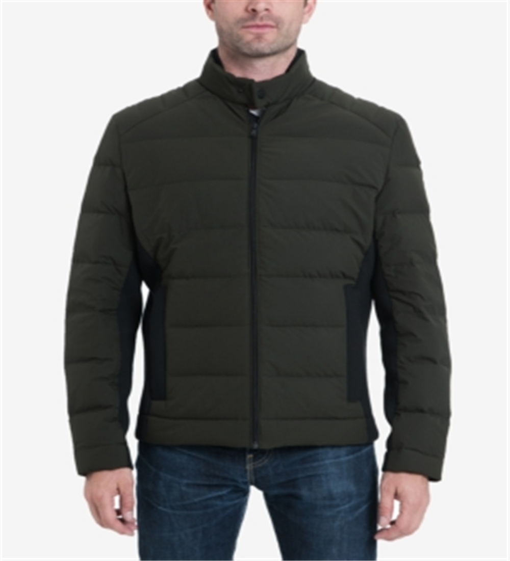 Jaqueta acolchoada masculina Michael Kors com zíper completo e mix de mídia, verde, tamanho XX-G