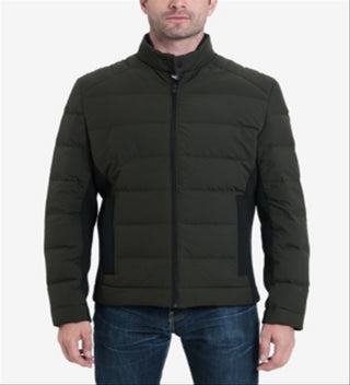 Jaqueta acolchoada masculina Michael Kors com zíper completo e mix de mídia, verde, tamanho XX-G