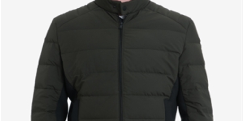 Jaqueta acolchoada masculina Michael Kors com zíper completo e mix de mídia, verde, tamanho XX-G
