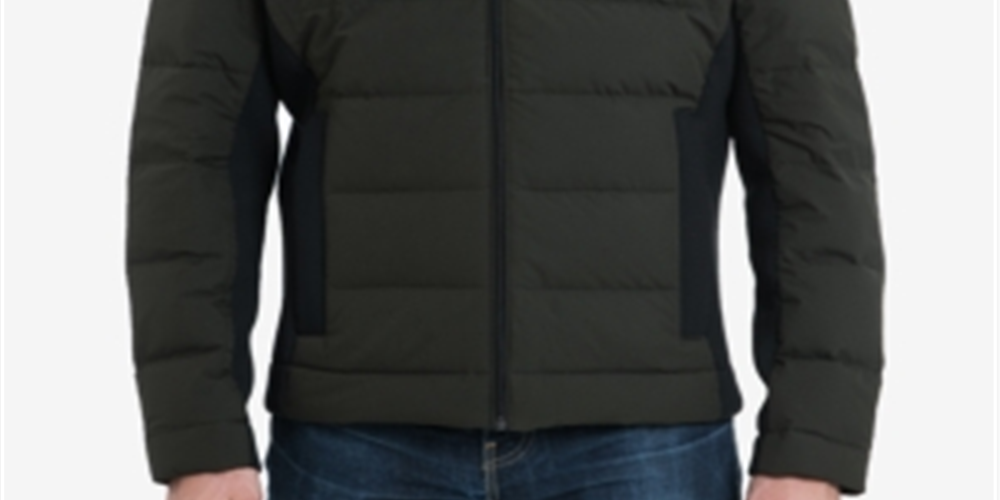 Jaqueta acolchoada masculina Michael Kors com zíper completo e mix de mídia, verde, tamanho XX-G