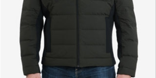 Jaqueta acolchoada masculina Michael Kors com zíper completo e mix de mídia, verde, tamanho XX-G