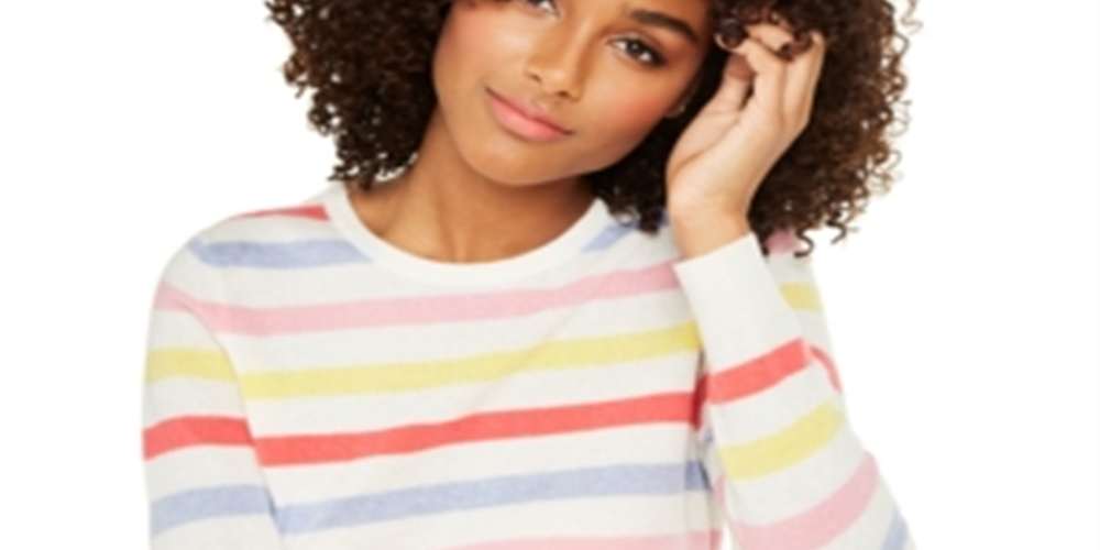 Suéter de cashmere listrado feminino Charter Club, branco, tamanho grande