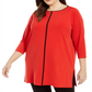 Túnica Alfani Feminina Listrada Contrastante Vermelha Tamanho 1X