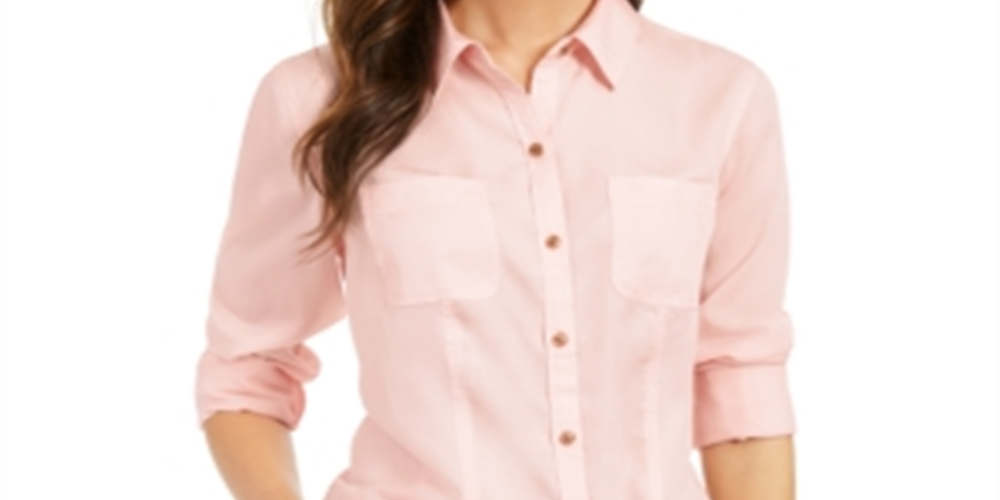 Camisa feminina Charter Club Petite com bolso aplicado - Rosa Misty, tamanho Petit XL