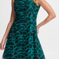 Vestido flare feminino DKNY com ajuste de malha bordada, verde, tamanho 10