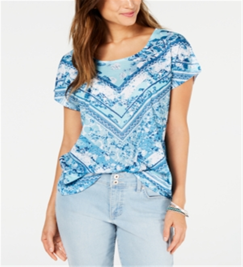 Camiseta feminina estampada com manga dolman Style &amp; Co, azul, tamanho pequeno G