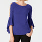 Blusa feminina MSK com manga sino e detalhes em azul, tamanho P