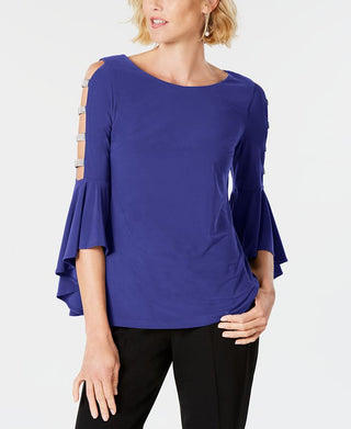 MSK Women's Embellished Bell Sleeve Top Blue Size S