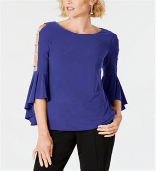 MSK Women's Embellished Bell Sleeve Top Blue Size S