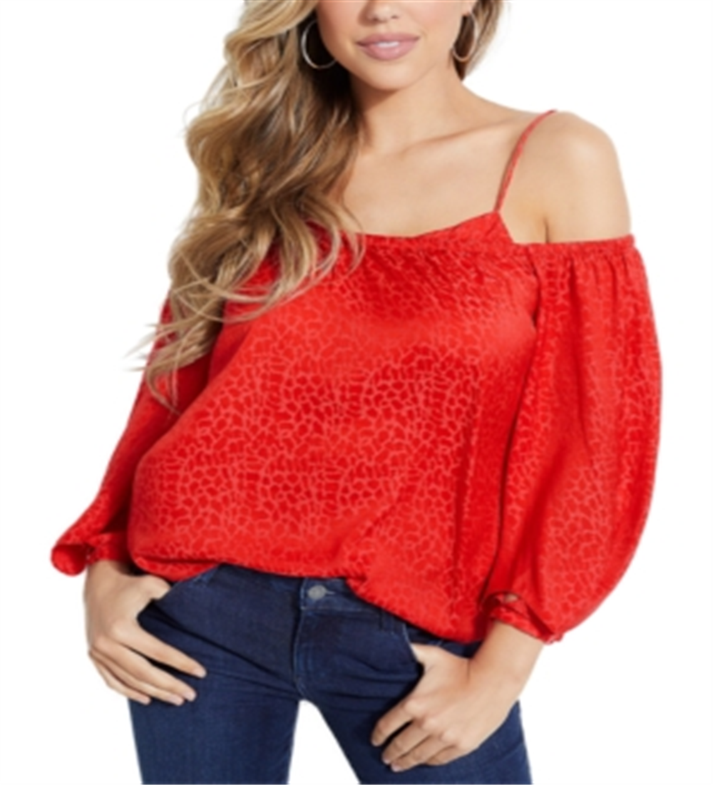 Guss Top feminino tomara que caia com estampa tonal, vermelho, tamanho pequeno