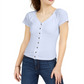 Blusa de malha canelada Ultra Flirt Junior com botões frontais, branca, tamanho médio
