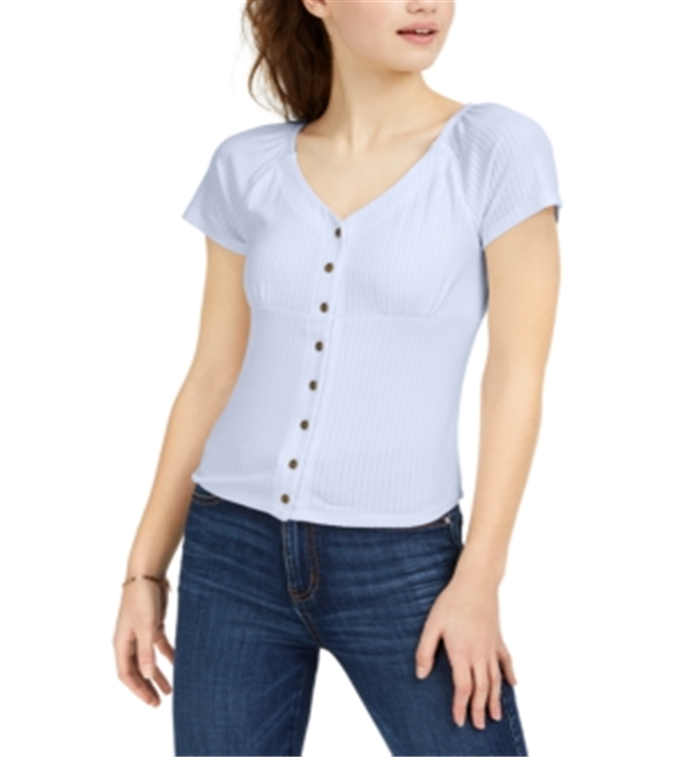 Blusa de malha canelada Ultra Flirt Junior com botões frontais, branca, tamanho médio