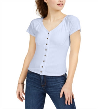 Blusa de malha canelada Ultra Flirt Junior com botões frontais, branca, tamanho médio