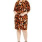 MSK Vestido de festa feminino com estampa animal, manga 3/4, decote redondo, comprimento até o joelho, laranja, tamanho 2X