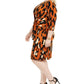 MSK Vestido de festa feminino com estampa animal, manga 3/4, decote redondo, comprimento até o joelho, laranja, tamanho 2X