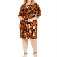 MSK Vestido de festa feminino com estampa animal, manga 3/4, decote redondo, comprimento até o joelho, laranja, tamanho 2X
