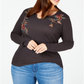Blusa térmica bordada plus size feminina Style &amp; Co, cinza, tamanho 0X