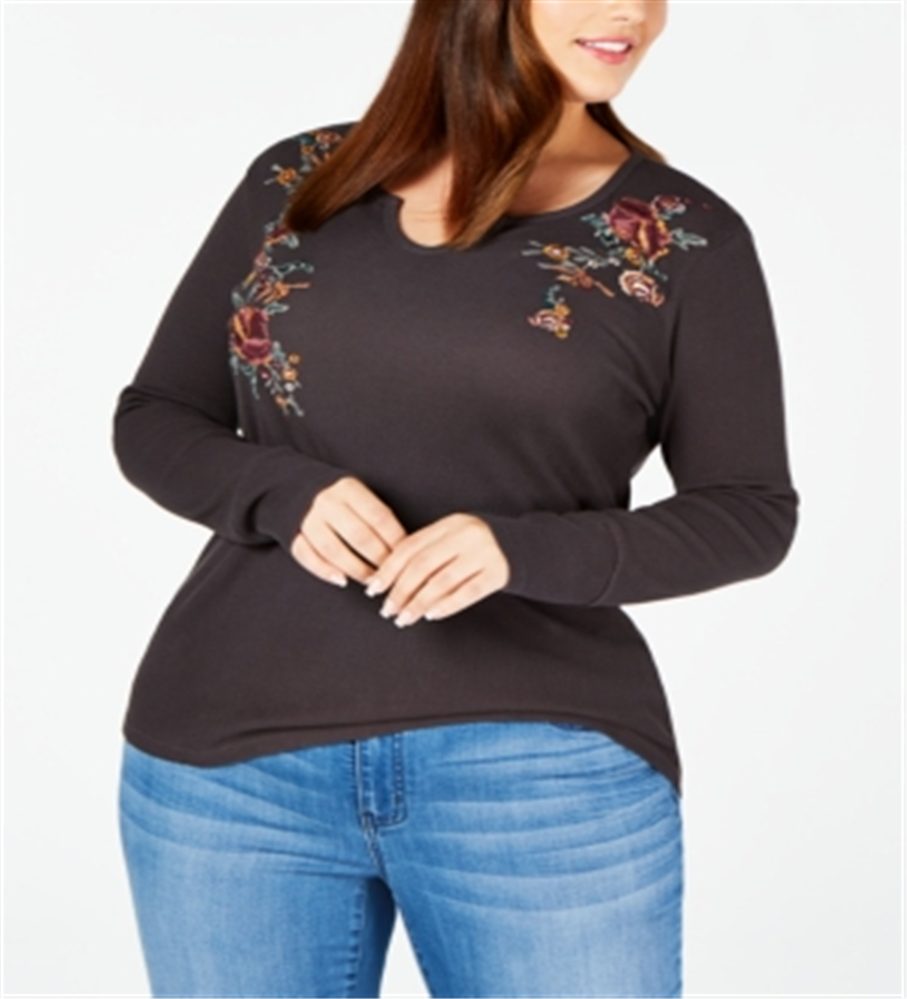 Blusa térmica bordada plus size feminina Style &amp; Co, cinza, tamanho 0X