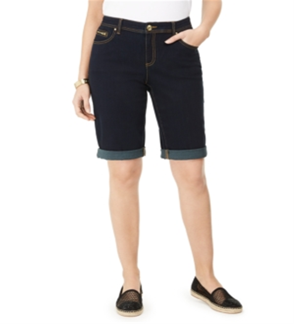 Shorts jeans femininos Curvy Fit Tikglo com punho, azul, tamanho 0, da INC International Concepts