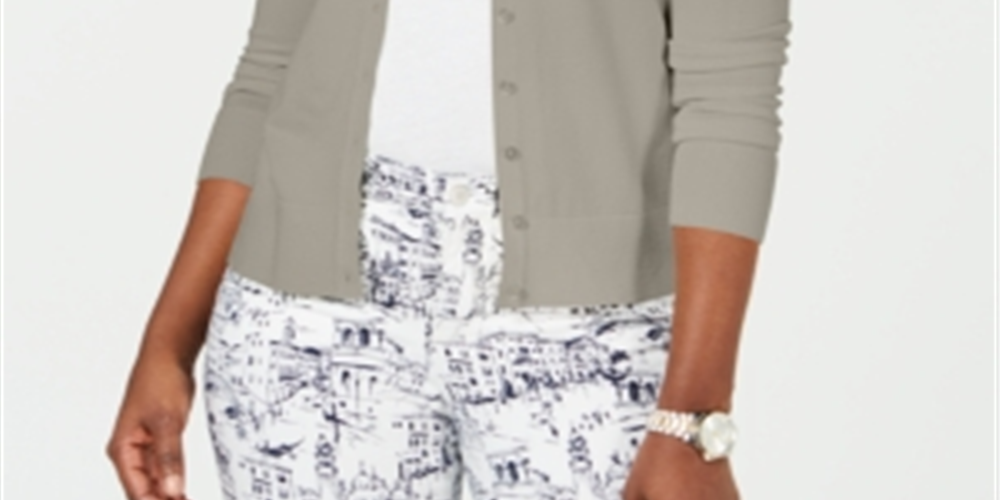 Cardigan feminino de manga comprida com botões na frente, tamanho pequeno, bege