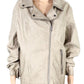 Jaqueta Motociclista Feminina Style &amp; CO Taupe Plus Couro Sintético Taupe Tamanho 3X