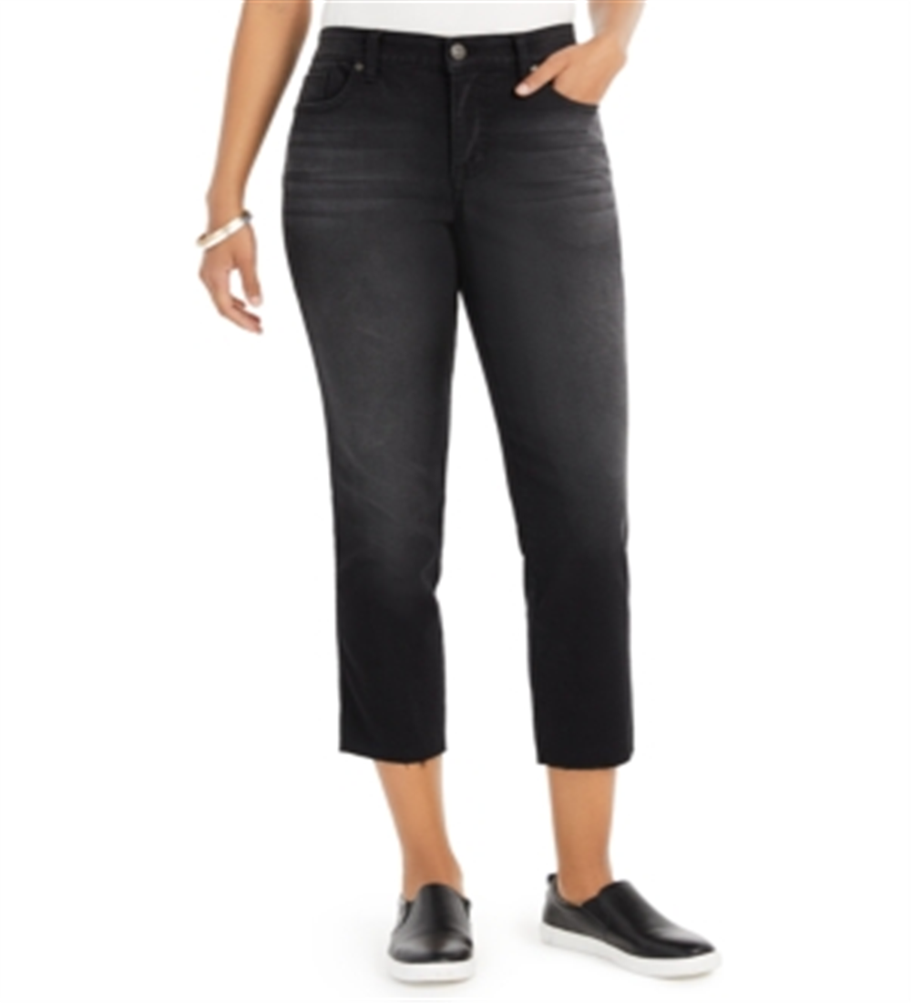 Calça jeans cropped feminina Style &amp; Co, perna reta, preta, tamanho 2