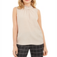 Blusa feminina Calvin Klein sem mangas com babados e gola alta, bege, tamanho M