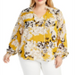 Blusa Calvin Klein Plus Size Feminina com Estampa Floral e Babados, Amarela, Tamanho 1X
