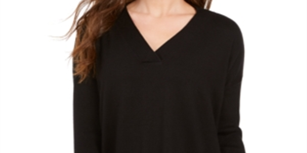 Túnica feminina com decote em V, preta, tamanho pequeno M, da Style &amp; Co