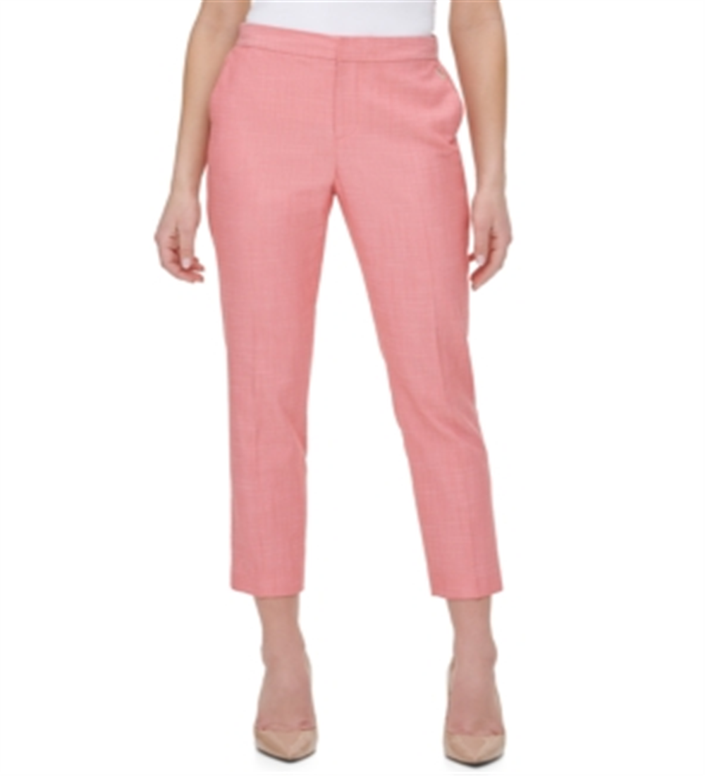 Calça Tommy Hilfiger Feminina Coral com Zíper e Bolso, Cintura Elástica, Parcialmente Skinny, Rosa, Tamanho 4