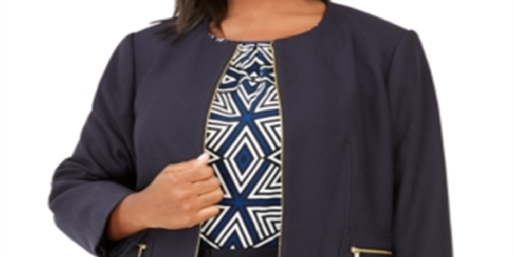 Jaqueta Calvin Klein Feminina de Sarja Sem Gola Azul Tamanho 14W