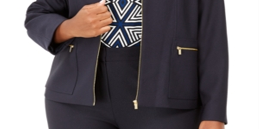 Jaqueta Calvin Klein Feminina de Sarja Sem Gola Azul Tamanho 14W