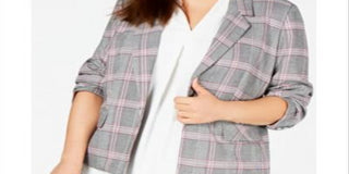 Jaqueta xadrez feminina Bar III Trendy com frente aberta, cinza, tamanho 18W