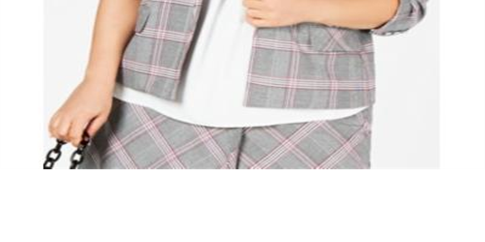 Jaqueta xadrez feminina Bar III Trendy com frente aberta, cinza, tamanho 18W