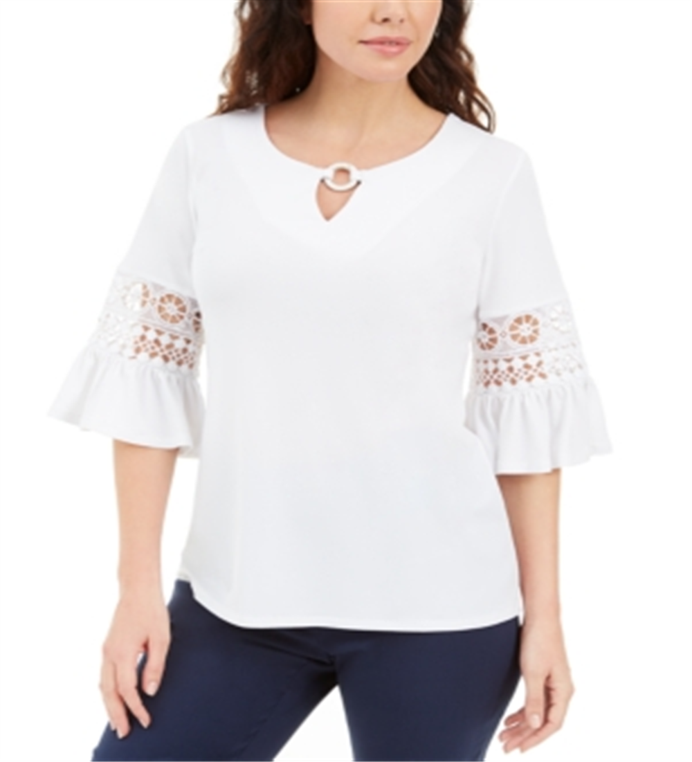 JM Collection Top Feminino com Renda e Enfeites Branco Tamanho XS