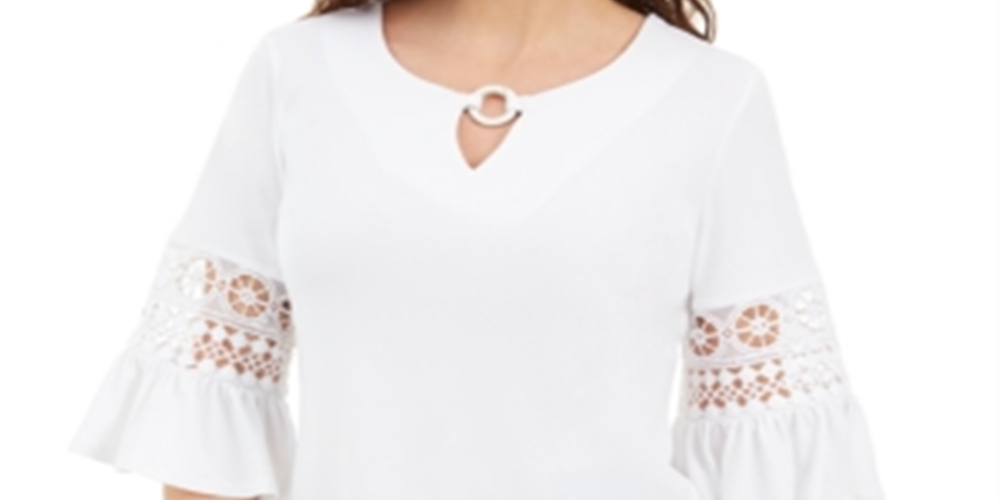 JM Collection Top Feminino com Renda e Enfeites Branco Tamanho XS