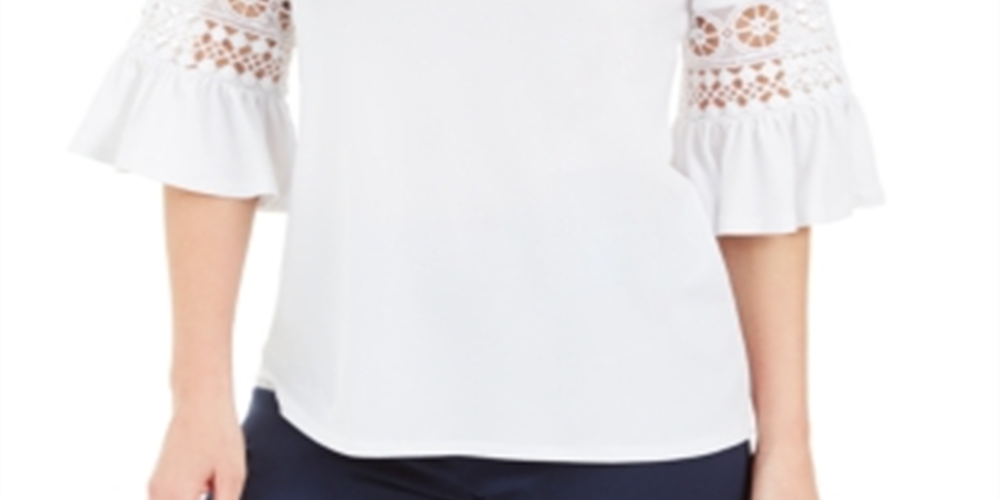 JM Collection Top Feminino com Renda e Enfeites Branco Tamanho XS