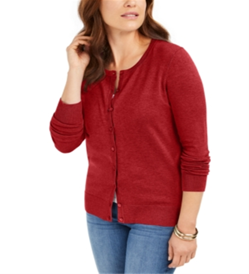 Cardigan feminino de manga comprida com botões na frente, vermelho, tamanho extragrande