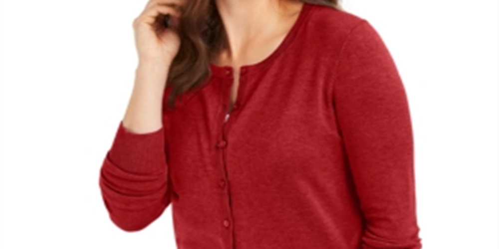 Cardigan feminino de manga comprida com botões na frente, vermelho, tamanho extragrande
