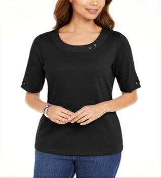 Karen Scott Top Feminino de Algodão com Argola Preto Tamanho P