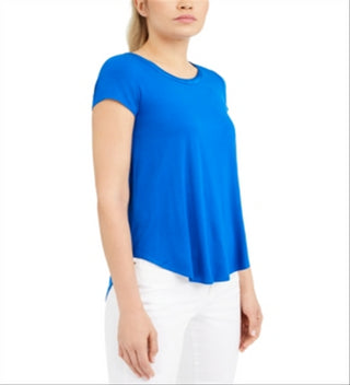 Blusa Alfani Feminina Petites de Veludo com Gola Lisa Azul Tamanho Petite M